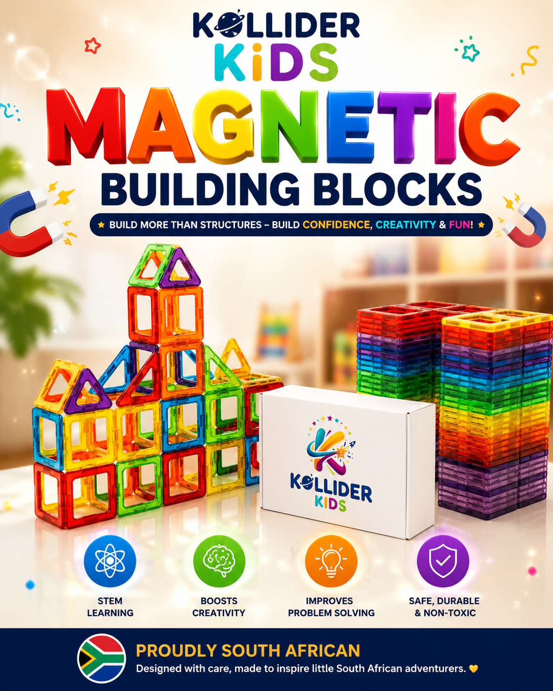 Kollider Kids™ 3D STEM Magnetic Building Blocks (100 Piece)